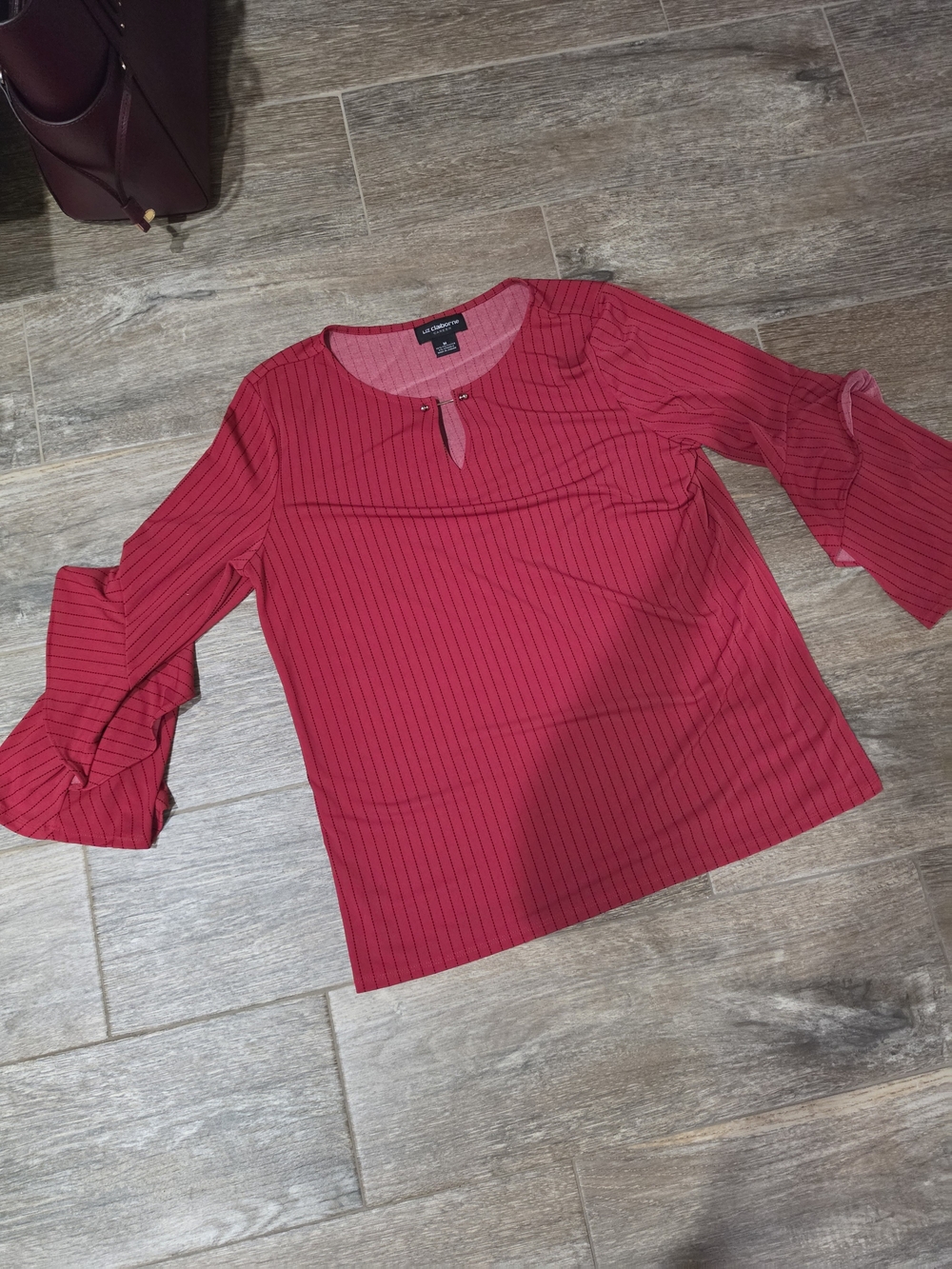 Liz Claiborne Red Pinstripe Bell-Sleeve Blouse